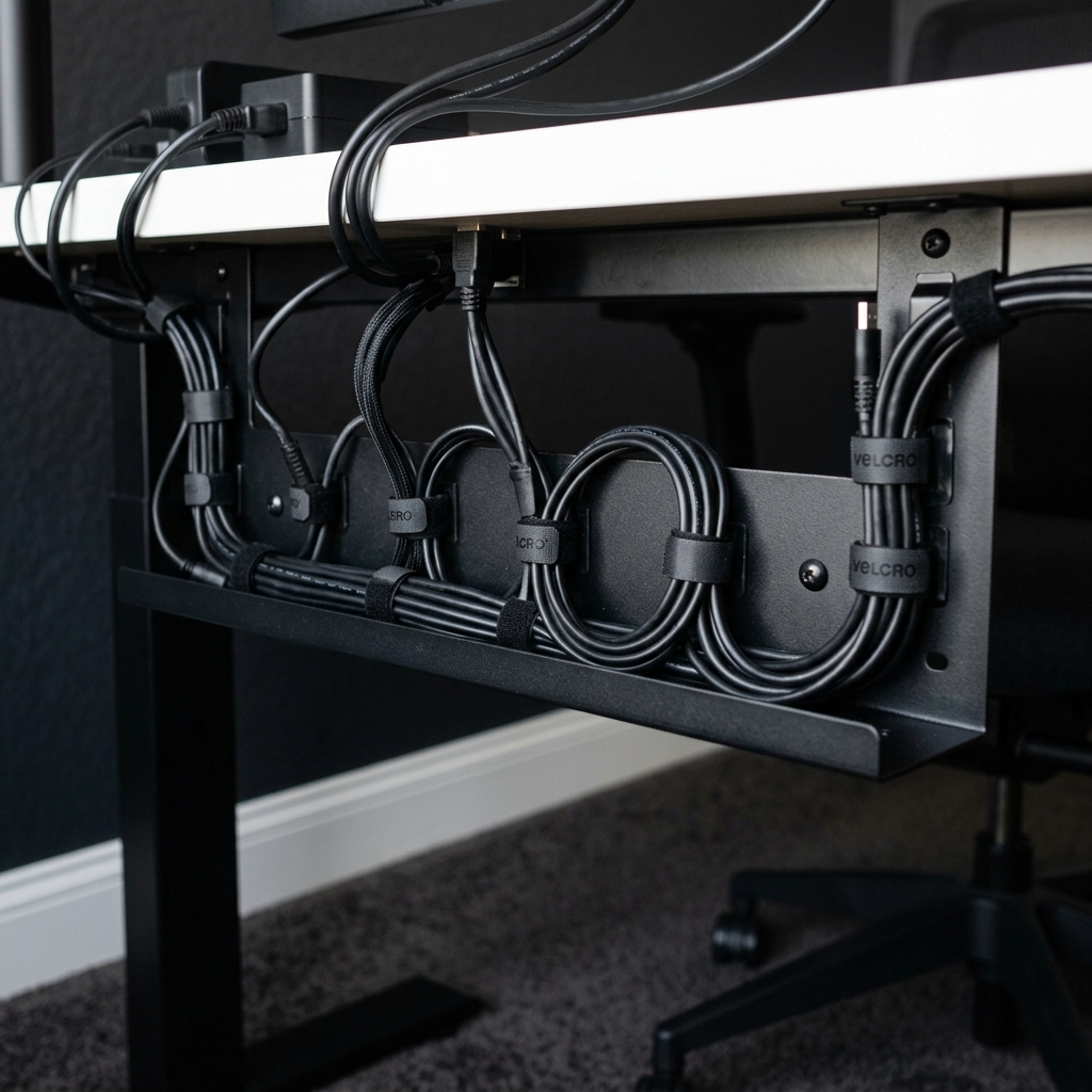 Cable managed and tidy desk setup