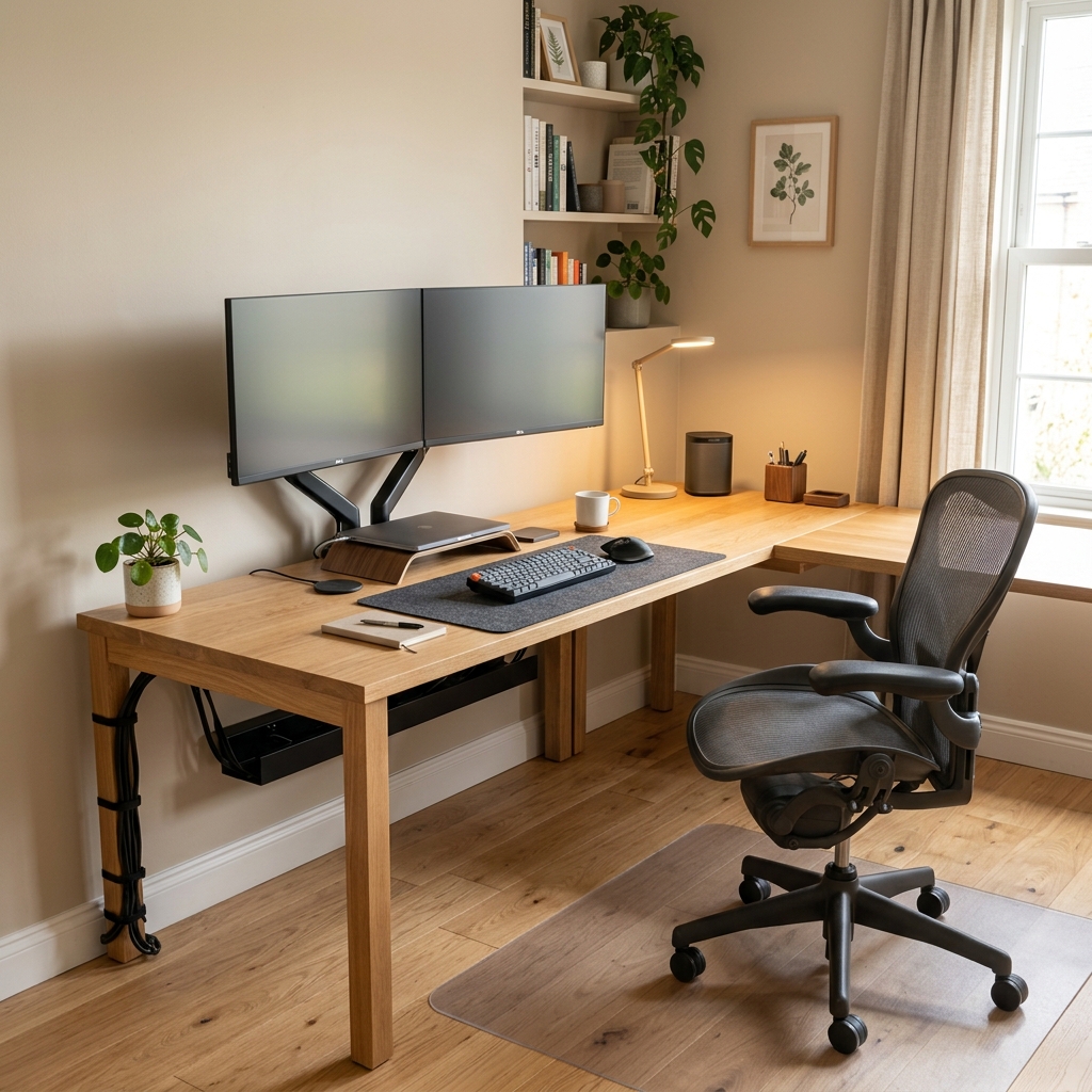Minimal desk setup suitable for small UK rooms