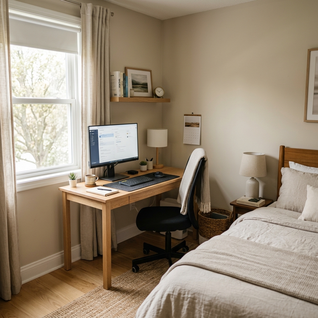 Minimal desk setup with clean accessories and neutral tones