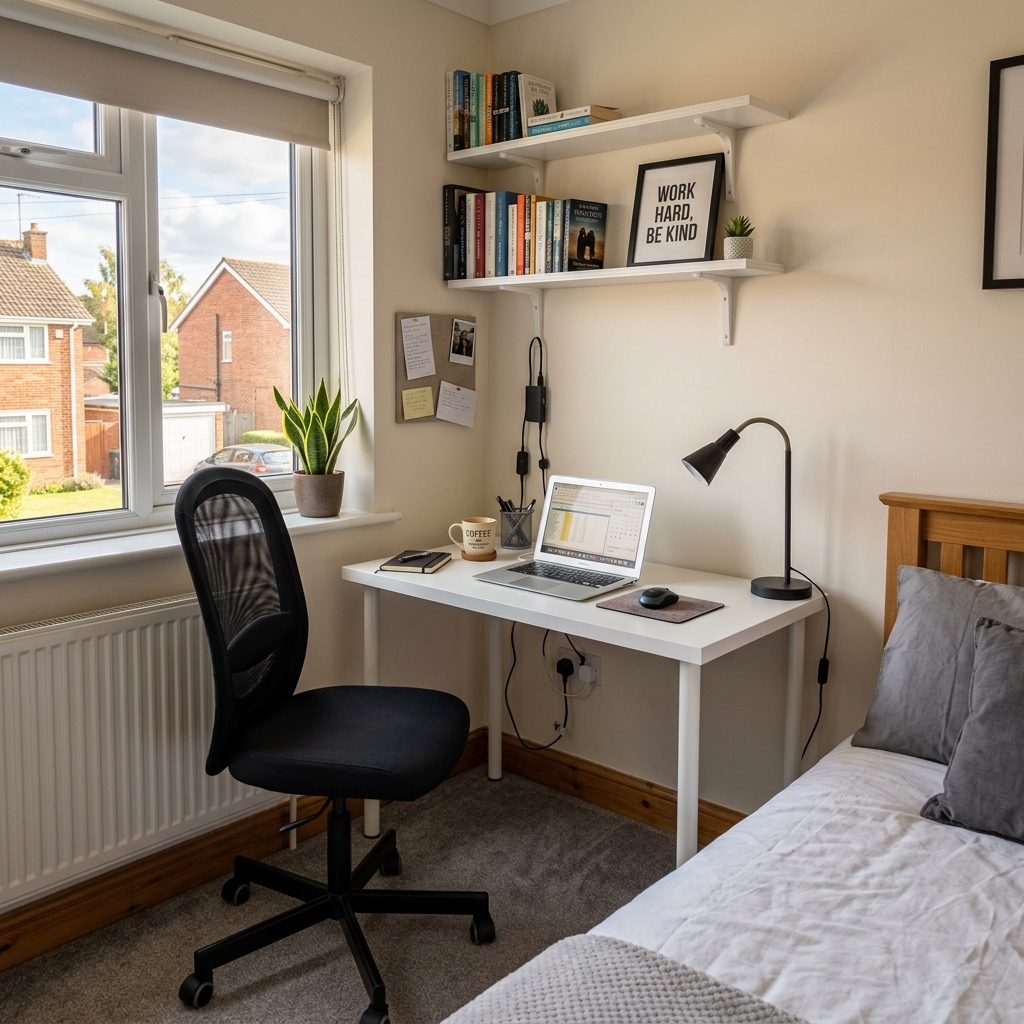 Minimal desk setup with clean accessories and neutral tones